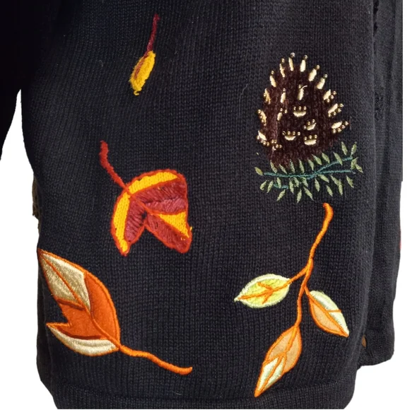 Vintage Fall Autumn Embroidered Beaded Embellished Black Cardigan - Picture 8 of 12